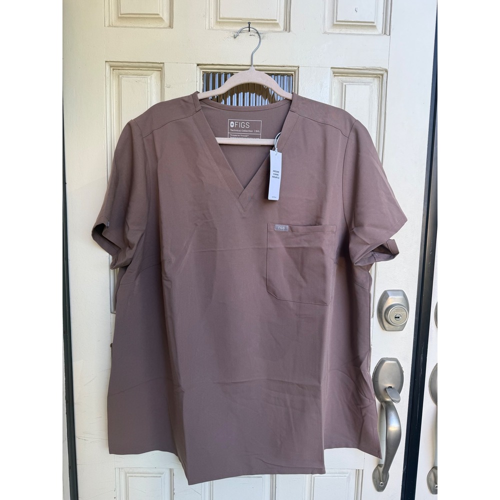 FIGS Catarina One-Pocket Scrub Top Smokey Taupe PO 4067 V-Neck Size 3XL NEW